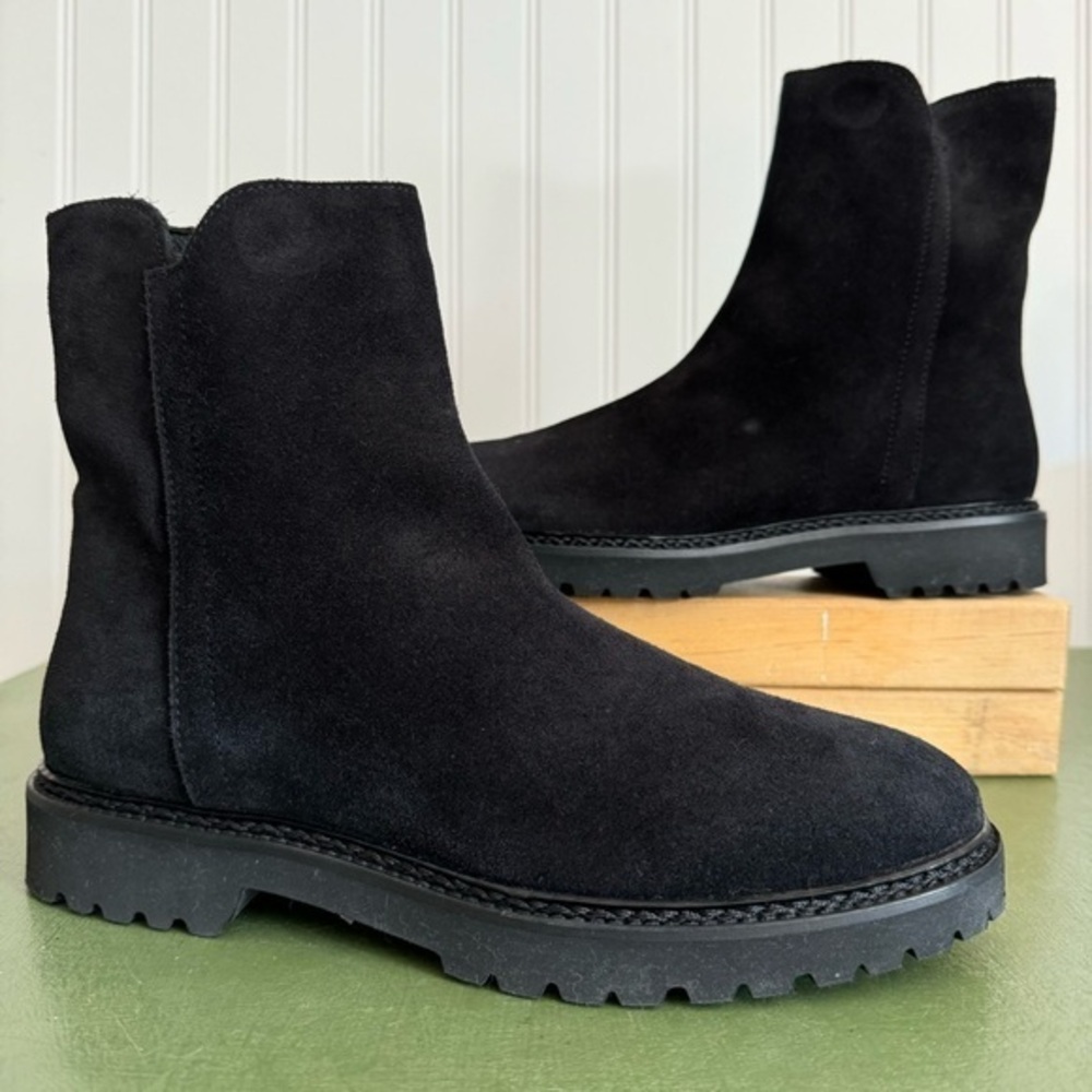 NWT Aquatalia MADELYN Weatherproof Side Zip Boots in Black Suede *Italy*